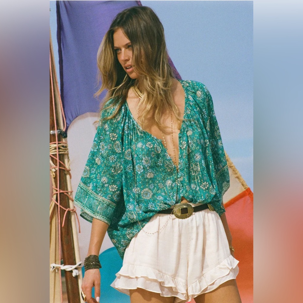 Spell and the Gypsy Collective ELYSIAN SHORT SLEEVE BLOUSE Jade